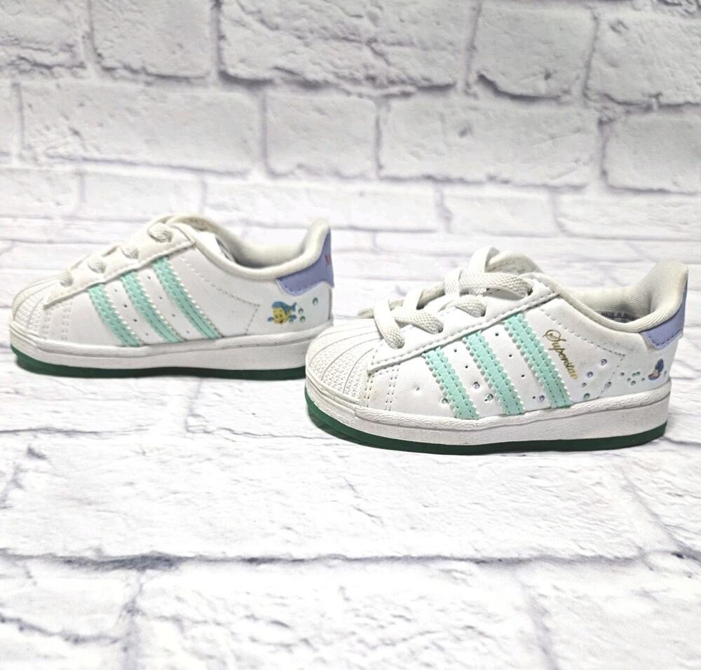 Disney x Adidas Superstar Toddler 5K Little Mermaid Ariel Shoes White Aqua EUC